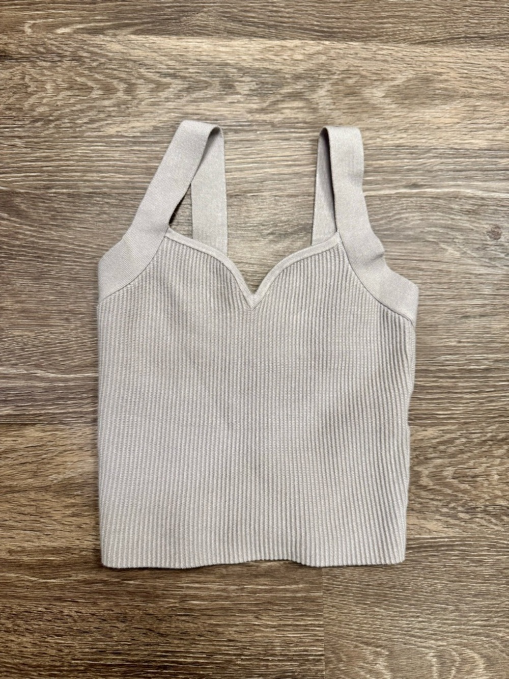 Abercrombie Knit Ribbed Crop Tank Top Soft Neutral Gray/Mushroom Size S